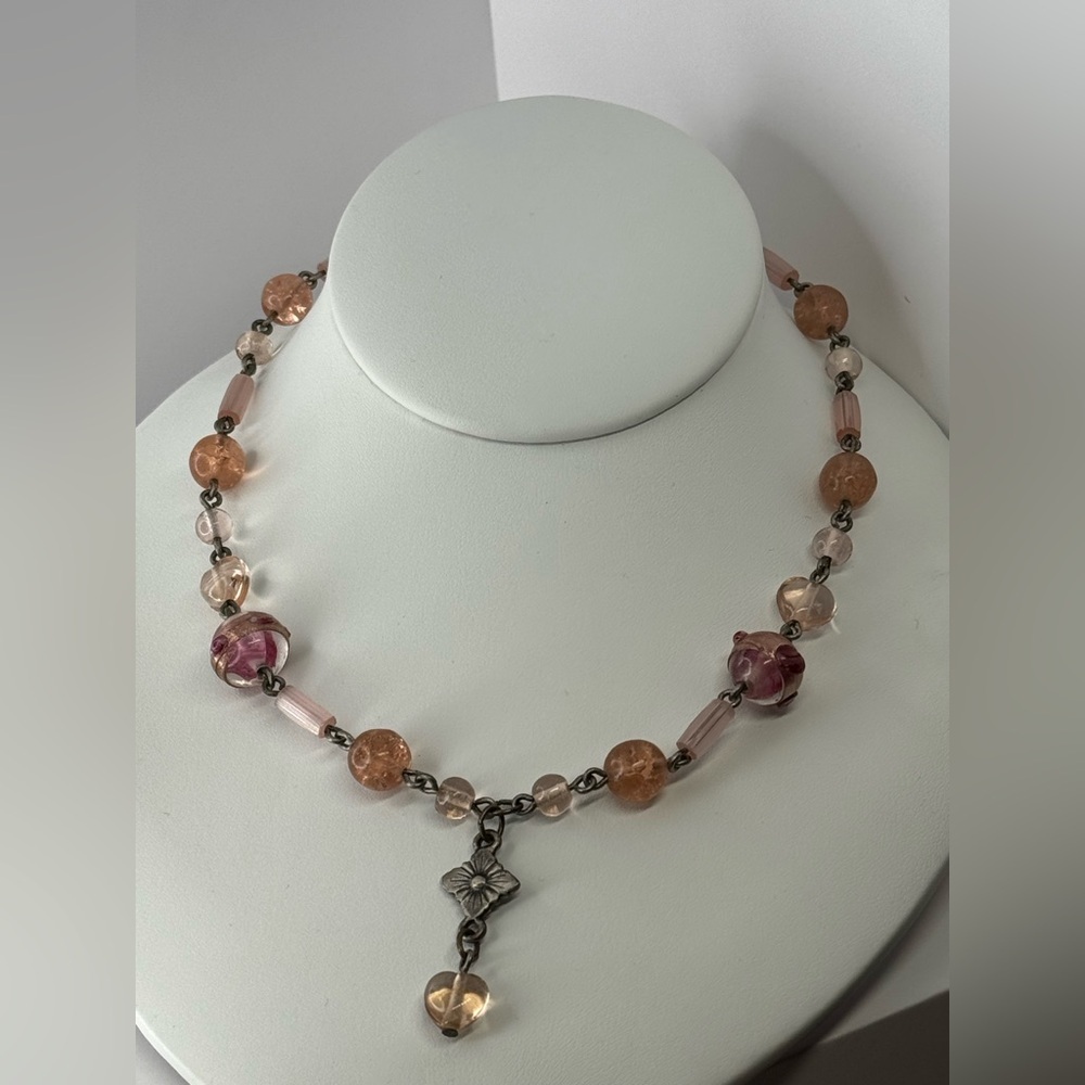 Myka Pink and pewter tone Beaded Necklace
